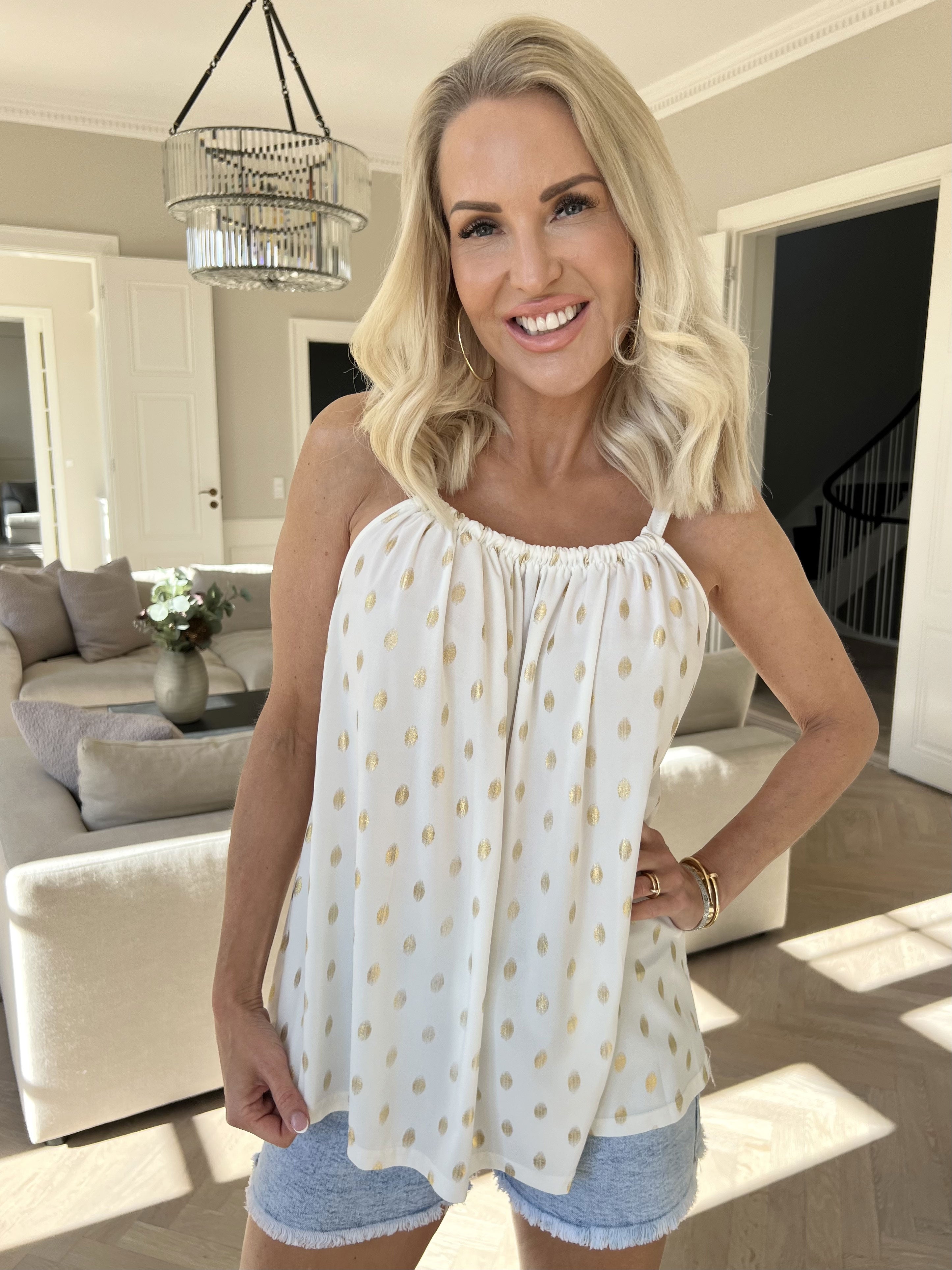 Sunlove Dot Top - Elastisk stroptop med guld dutter